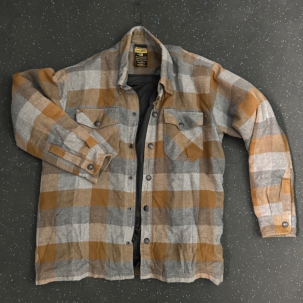 Scorpio men flannel shirt, armor pockets ready inner liner, motorcycle jacket